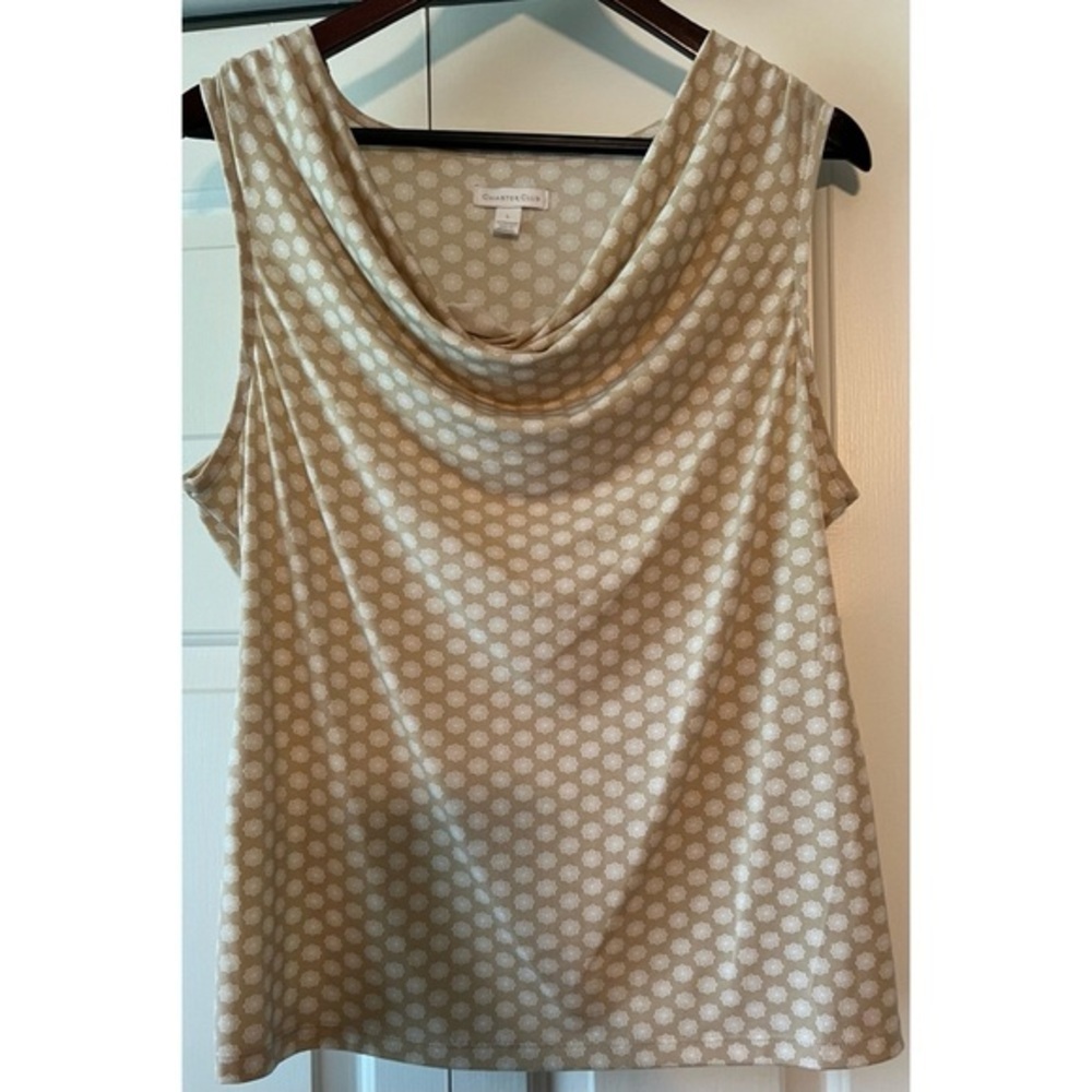 Charter Club Draped Neck Medallion Print Sleeveless Cream Tank Top EUC L #689